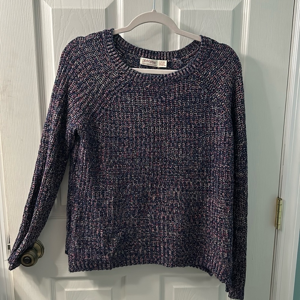 Faded Glory Dark Navy and PinkWoven Crewneck Sweater